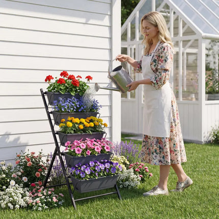 5-Tier Vertical Raised Garden Bed with Drainage System and Removable Trays for Vegetables-Black - Black - Raised Garden