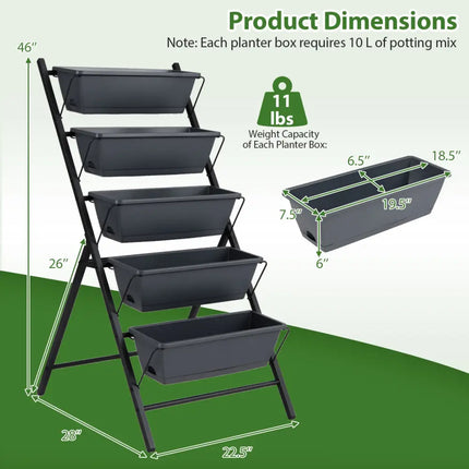 5-Tier Vertical Raised Garden Bed with Drainage System and Removable Trays for Vegetables-Black - Black - Raised Garden