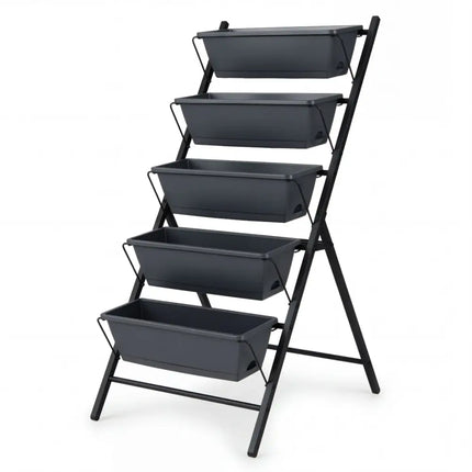 5-Tier Vertical Raised Garden Bed with Drainage System and Removable Trays for Vegetables-Black - Black - Raised Garden