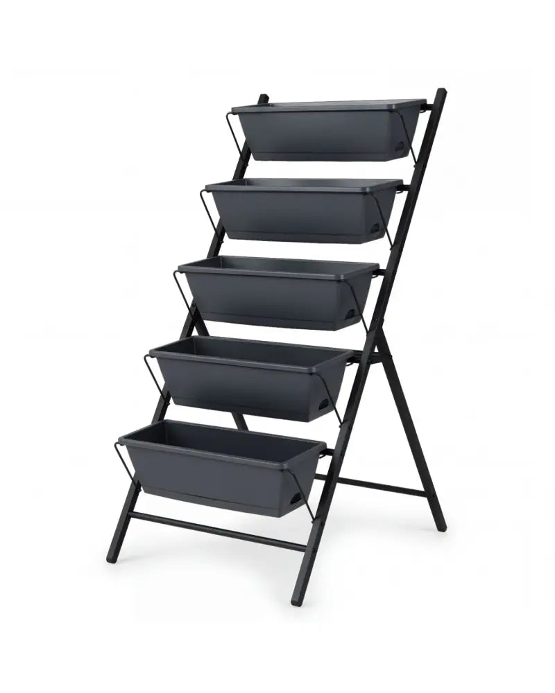 5-Tier Vertical Raised Garden Bed with Drainage System and Removable Trays for Vegetables-Black - Black - Raised Garden