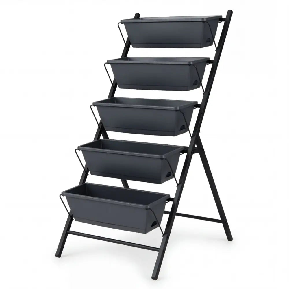 5-Tier Vertical Raised Garden Bed with Drainage System and Removable Trays for Vegetables-Black - Black - Raised Garden