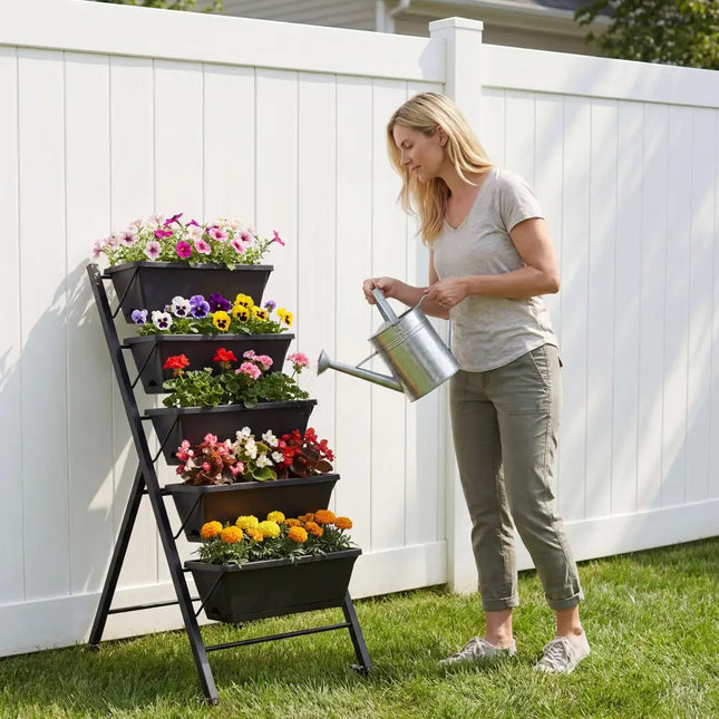 5-Tier Vertical Raised Garden Bed with Wheels for Backyard - Black - Raised Garden Beds
