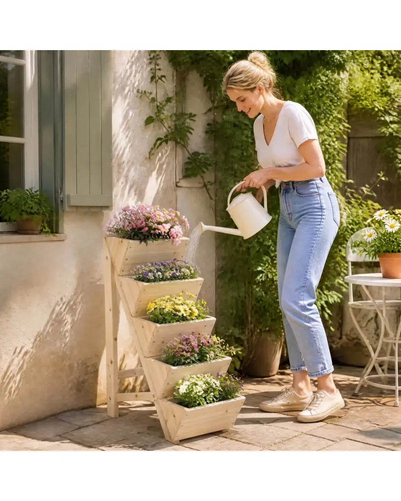 5-tier Vertical Raised Garden Bed Wood Elevated Planter Box with Legs-Natural - Natural - Raised Garden Beds