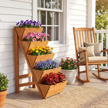 5-tier Vertical Raised Garden Bed Wood Elevated Planter Box with Legs-Orange - Orange - Raised Garden Beds
