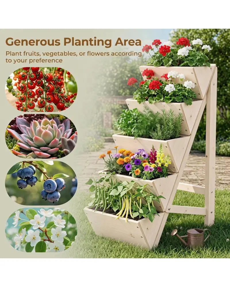 5-tier Vertical Raised Garden Bed Wood Elevated Planter Box with Legs-Natural - Natural - Raised Garden Beds