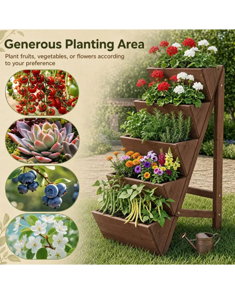 5-tier Vertical Raised Garden Bed Wood Elevated Planter Box with Legs-Brown - Brown - Raised Garden Beds