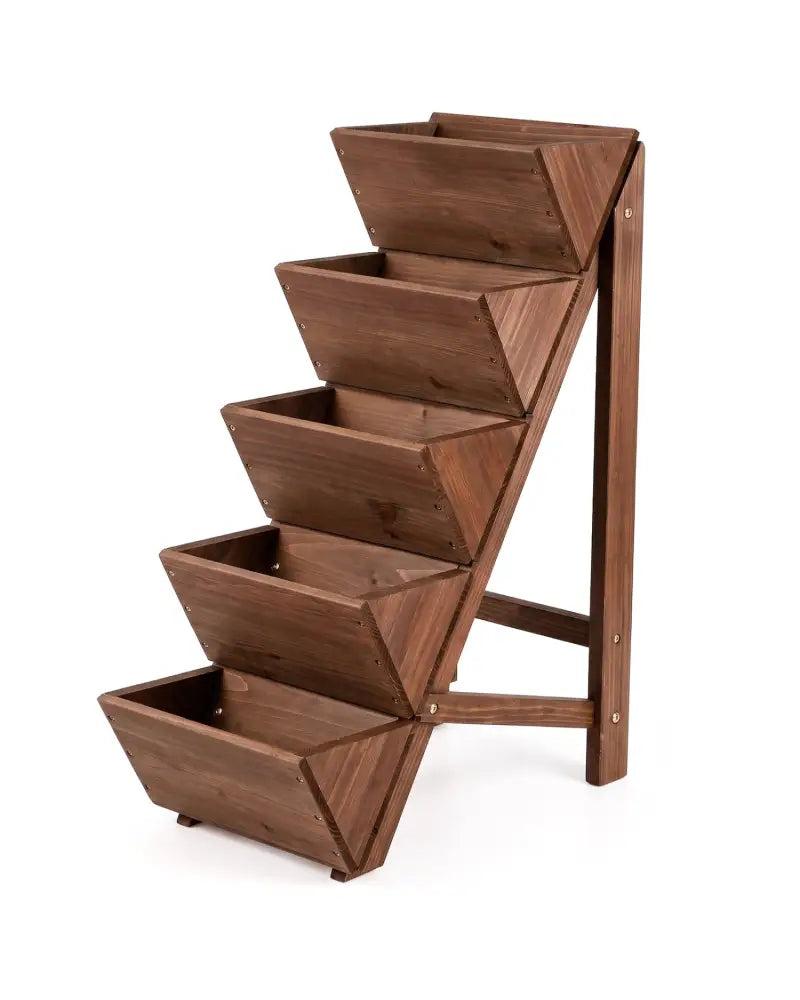 5-tier Vertical Raised Garden Bed Wood Elevated Planter Box with Legs-Brown - Brown - Raised Garden Beds