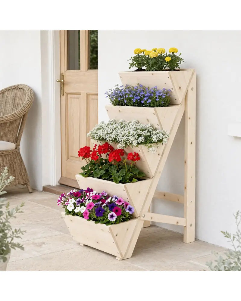 5-tier Vertical Raised Garden Bed Wood Elevated Planter Box with Legs-Natural - Natural - Raised Garden Beds