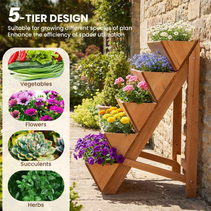 5-tier Vertical Raised Garden Bed Wood Elevated Planter Box with Legs-Orange - Orange - Raised Garden Beds