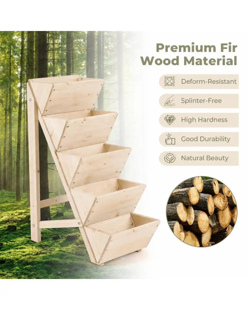 5-tier Vertical Raised Garden Bed Wood Elevated Planter Box with Legs-Natural - Natural - Raised Garden Beds