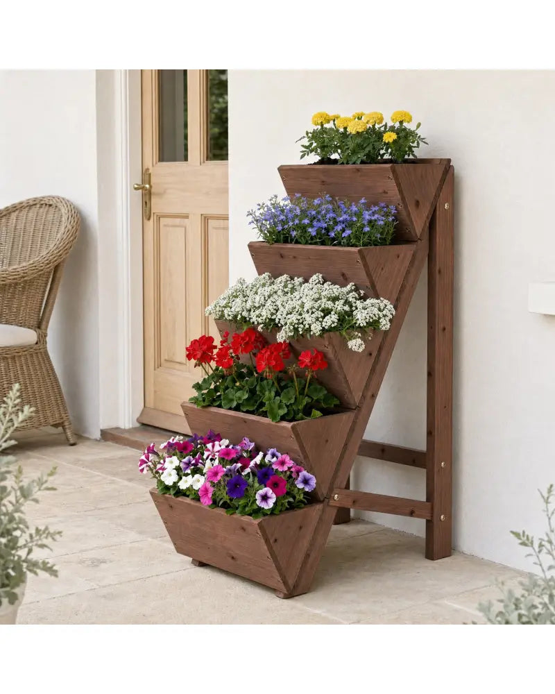 5-tier Vertical Raised Garden Bed Wood Elevated Planter Box with Legs-Brown - Brown - Raised Garden Beds