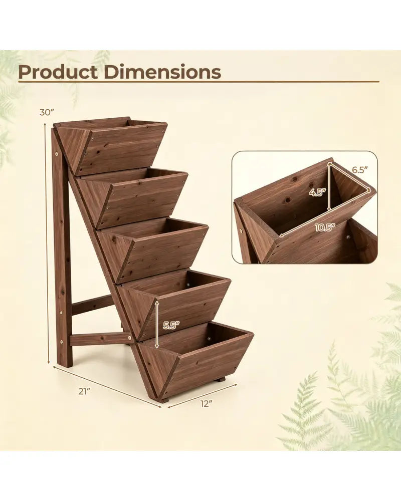 5-tier Vertical Raised Garden Bed Wood Elevated Planter Box with Legs-Brown - Brown - Raised Garden Beds