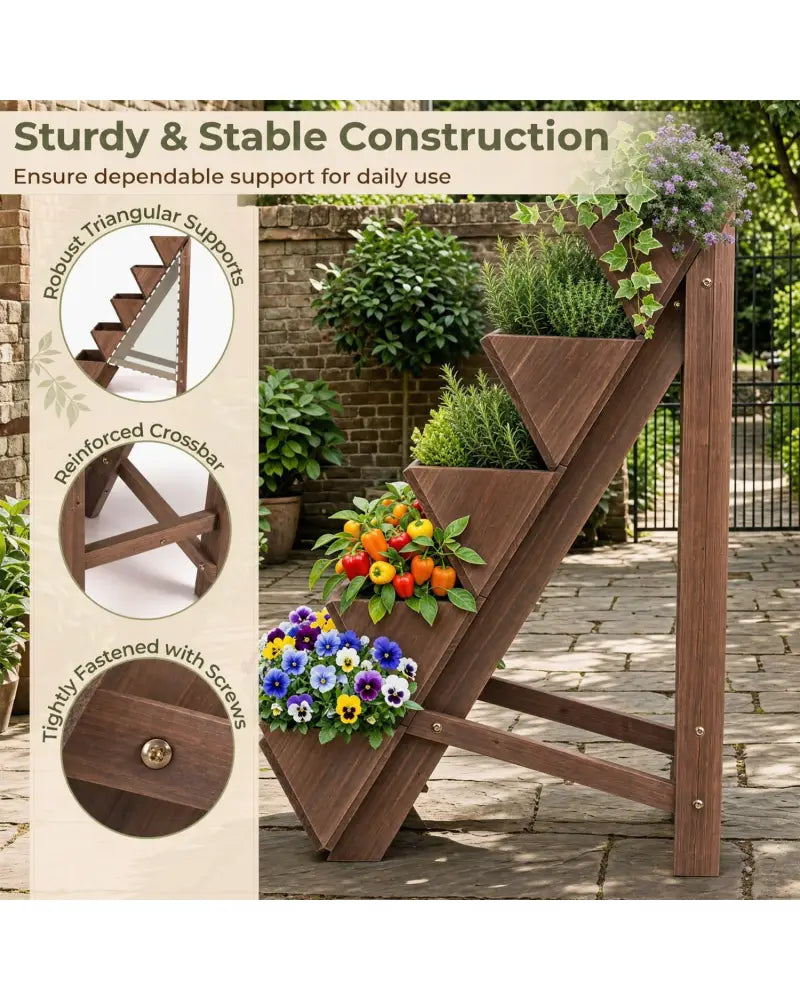 5-tier Vertical Raised Garden Bed Wood Elevated Planter Box with Legs-Brown - Brown - Raised Garden Beds
