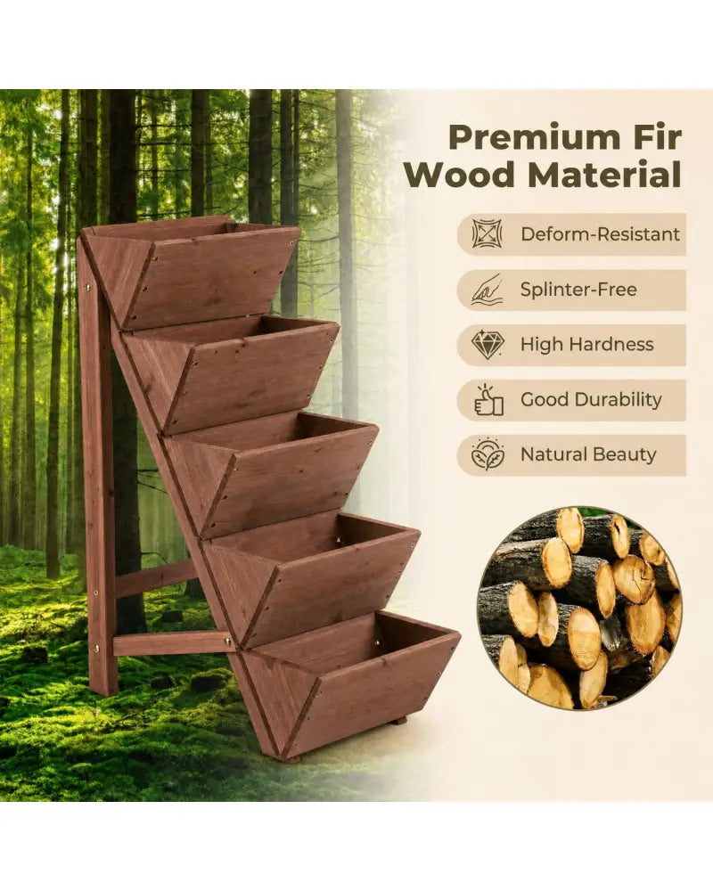 5-tier Vertical Raised Garden Bed Wood Elevated Planter Box with Legs-Brown - Brown - Raised Garden Beds