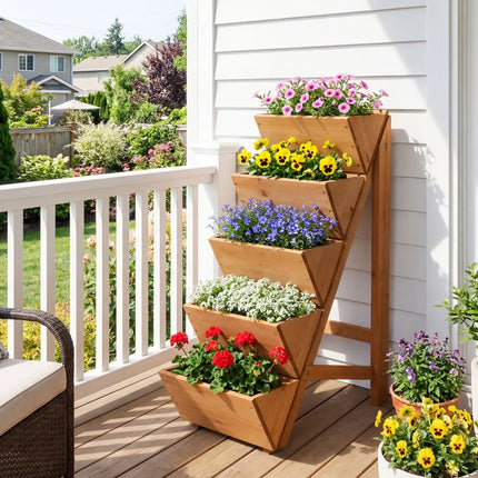 5-tier Vertical Raised Garden Bed Wood Elevated Planter Box with Legs-Orange - Orange - Raised Garden Beds
