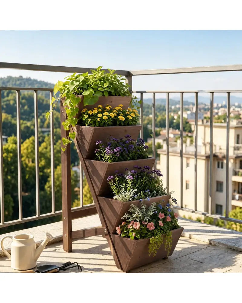 5-tier Vertical Raised Garden Bed Wood Elevated Planter Box with Legs-Brown - Brown - Raised Garden Beds