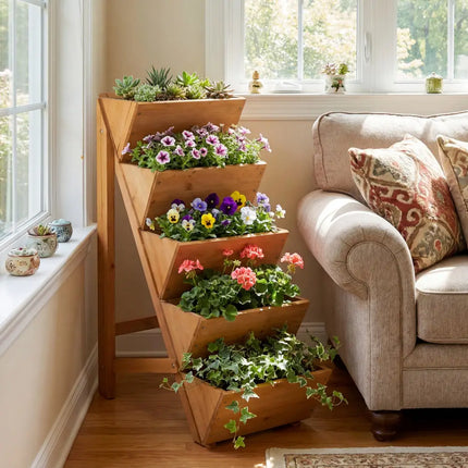 5-tier Vertical Raised Garden Bed Wood Elevated Planter Box with Legs-Orange - Orange - Raised Garden Beds