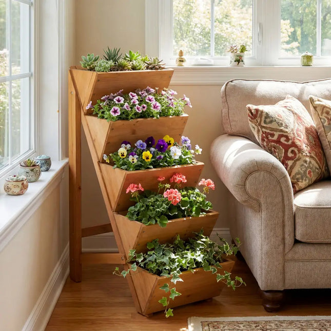 5-tier Vertical Raised Garden Bed Wood Elevated Planter Box with Legs-Orange - Orange - Raised Garden Beds