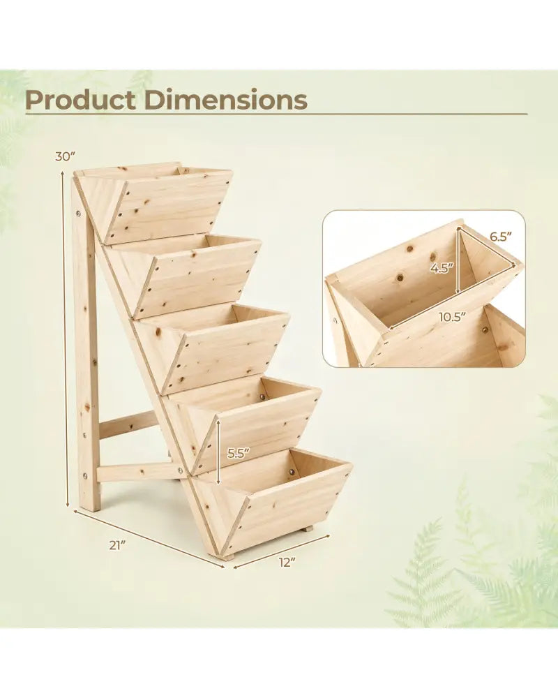 5-tier Vertical Raised Garden Bed Wood Elevated Planter Box with Legs-Natural - Natural - Raised Garden Beds