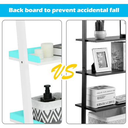 5-Tier Wall-leaning Ladder Shelf Display Rack for Plants and Books-White - White - Bookcases