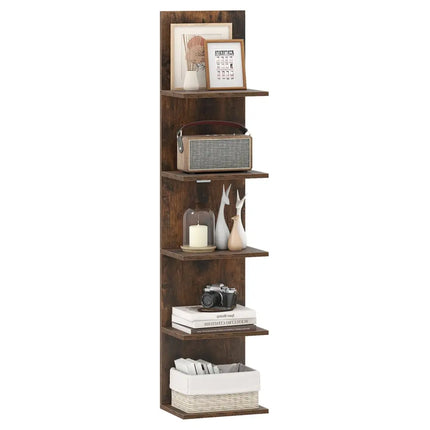 5-Tier Wall Mounted Shelf Unit with Wood Grain-Rustic Brown - Rustic Brown - Bookcases