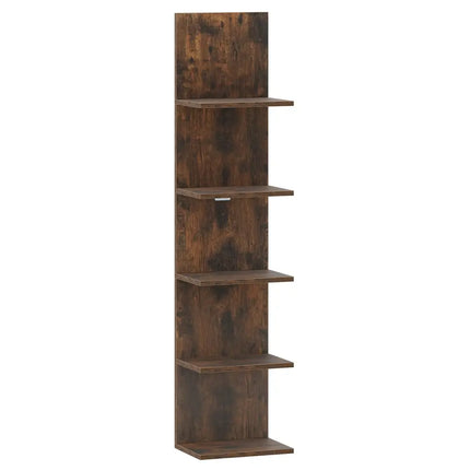 5-Tier Wall Mounted Shelf Unit with Wood Grain-Rustic Brown - Rustic Brown - Bookcases