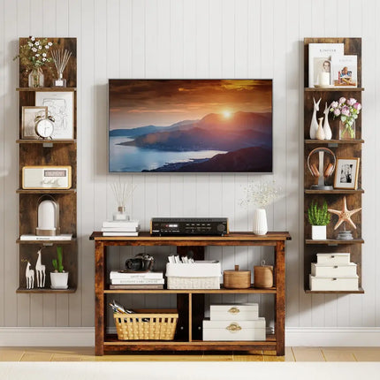 5-Tier Wall Mounted Shelf Unit with Wood Grain-Rustic Brown - Rustic Brown - Bookcases