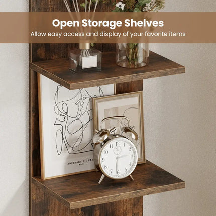 5-Tier Wall Mounted Shelf Unit with Wood Grain-Rustic Brown - Rustic Brown - Bookcases