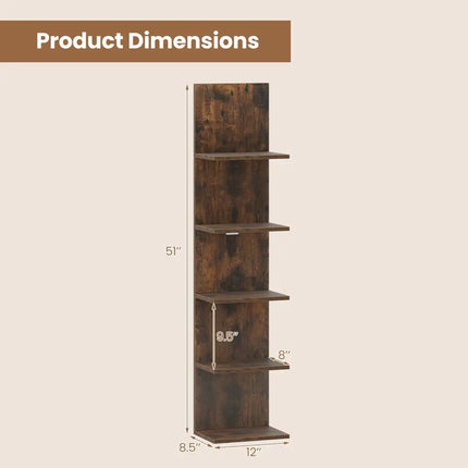 5-Tier Wall Mounted Shelf Unit with Wood Grain-Rustic Brown - Rustic Brown - Bookcases
