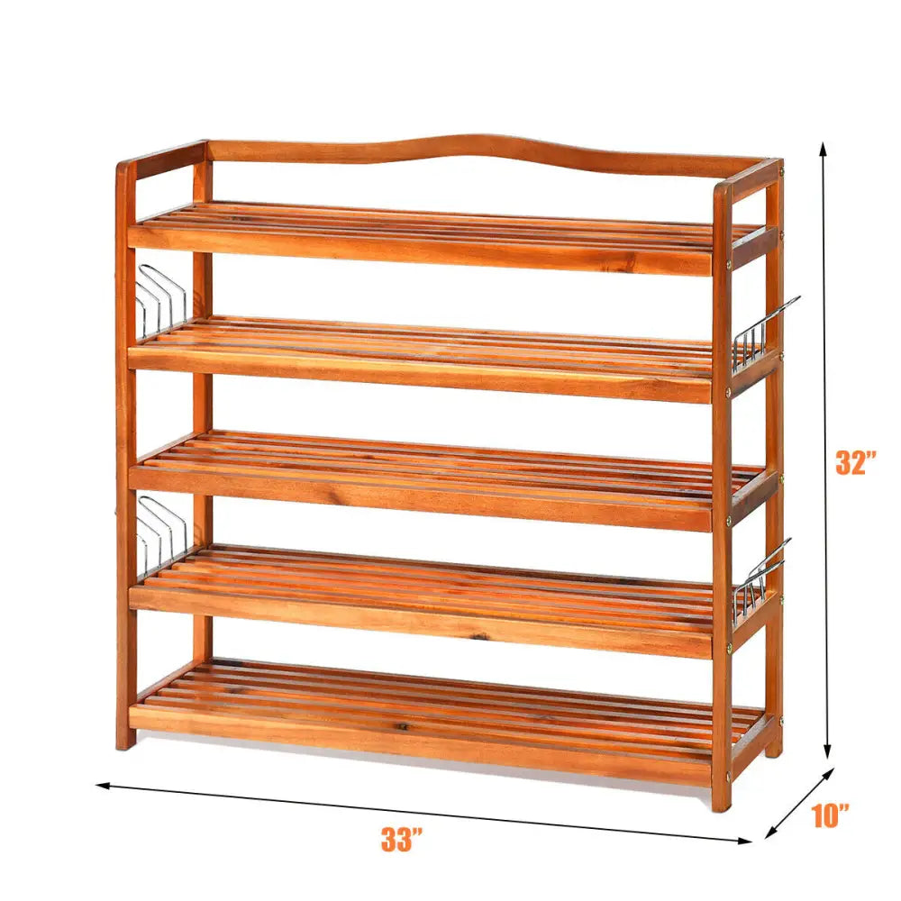 5-Tier Wood Large Shoe Rack Holds up 12-18 Pairs - Natural - Shoe Racks & Storage Benches