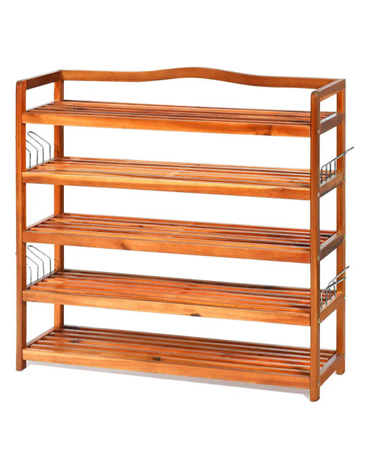 5-Tier Wood Large Shoe Rack Holds up 12-18 Pairs - Natural - Shoe Racks & Storage Benches