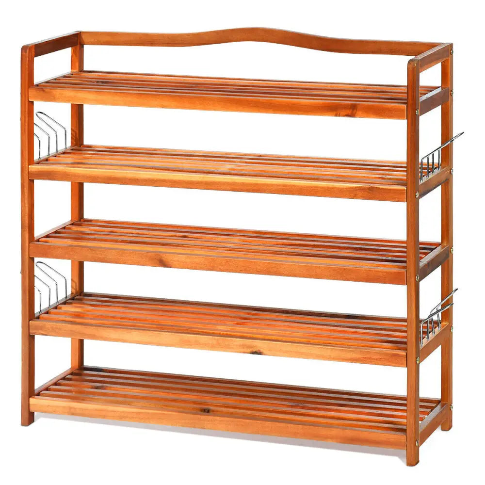 5-Tier Wood Large Shoe Rack Holds up 12-18 Pairs - Natural - Shoe Racks & Storage Benches