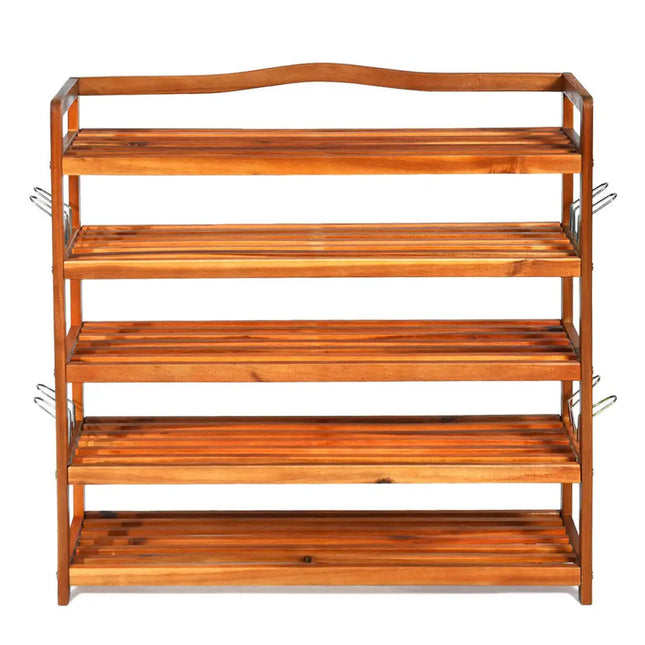 5-Tier Wood Large Shoe Rack Holds up 12-18 Pairs - Natural - Shoe Racks & Storage Benches