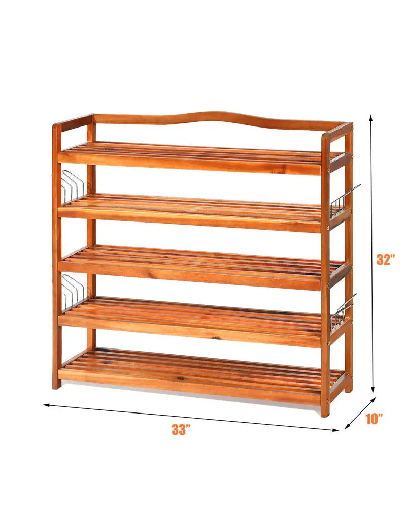 5-Tier Wood Large Shoe Rack Holds up 12-18 Pairs - Natural - Shoe Racks & Storage Benches