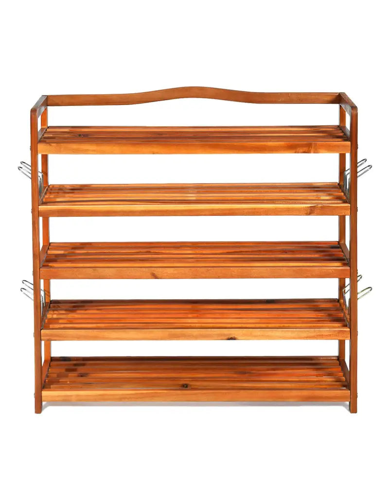 5-Tier Wood Large Shoe Rack Holds up 12-18 Pairs - Natural - Shoe Racks & Storage Benches