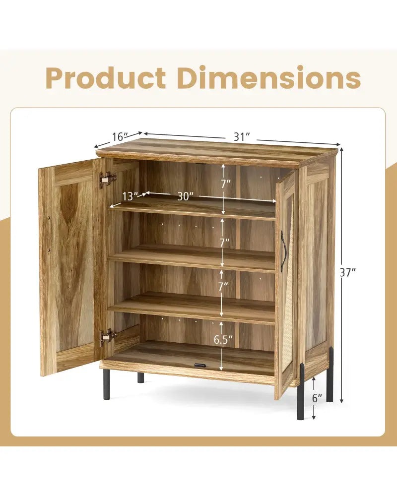 5-Tier Wooden Farmhouse Shoe Cabinet with Woven Rattan Doors-Natural - Natural - Shoe Racks & Storage Benches