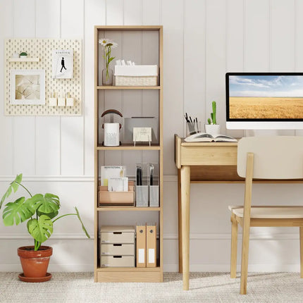 5 Tiers 4-Cube Narrow Bookshelf with 4 Anti-Tipping Kits-Natural - Natural - Bookcases