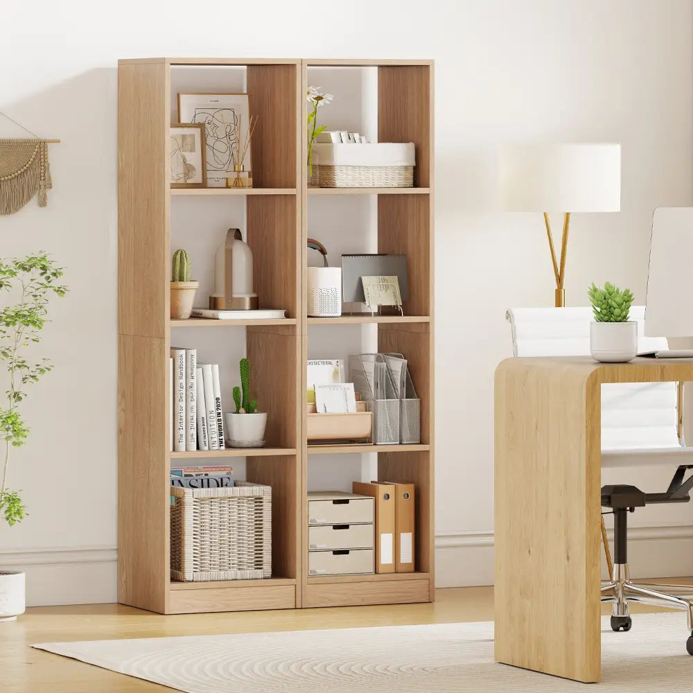 5 Tiers 4-Cube Narrow Bookshelf with 4 Anti-Tipping Kits-Natural - Natural - Bookcases
