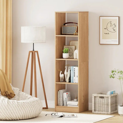 5 Tiers 4-Cube Narrow Bookshelf with 4 Anti-Tipping Kits-Natural - Natural - Bookcases