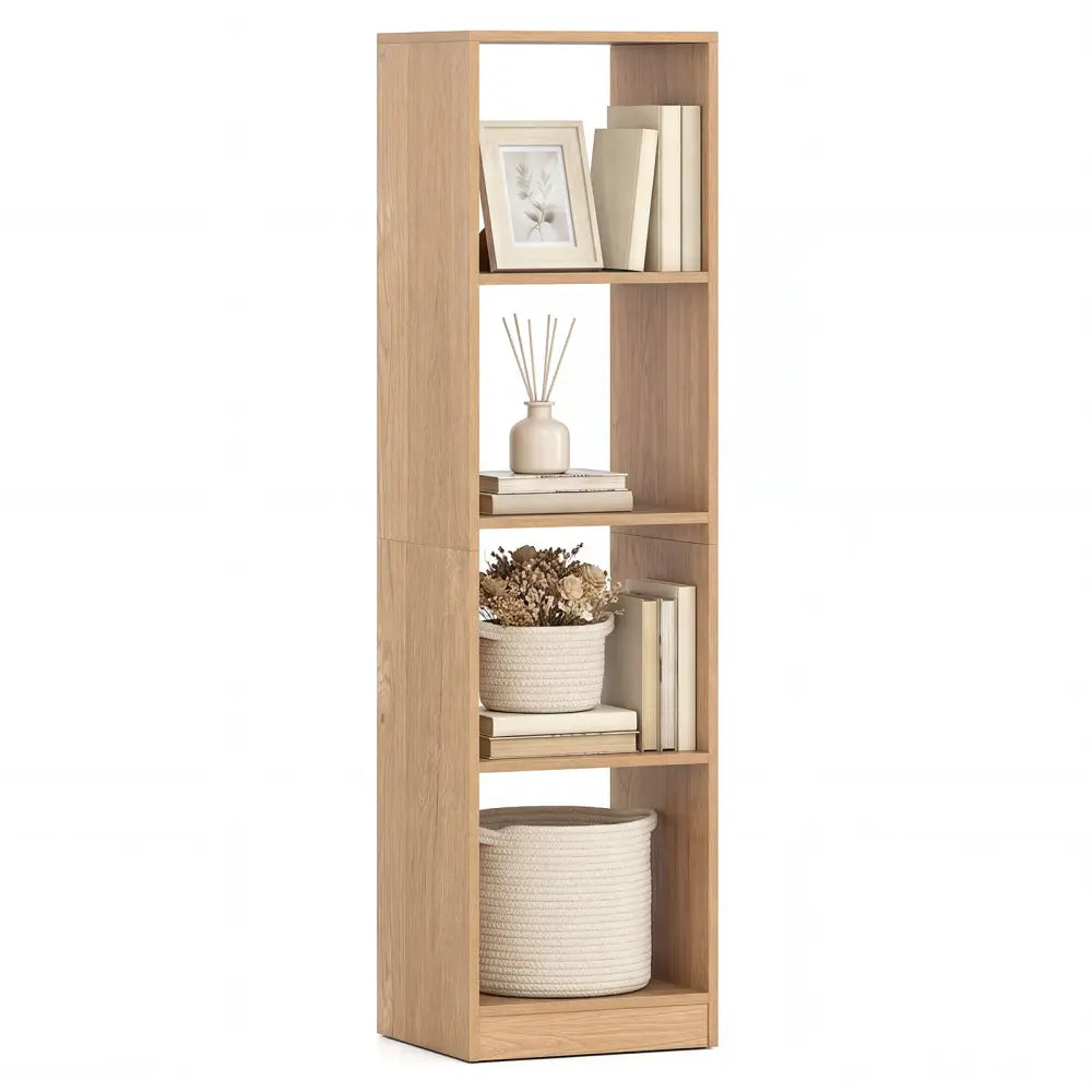 5 Tiers 4-Cube Narrow Bookshelf with 4 Anti-Tipping Kits-Natural - Natural - Bookcases