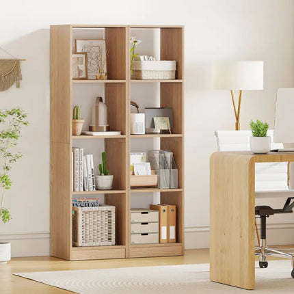 5 Tiers 4-Cube Narrow Bookshelf with 4 Anti-Tipping Kits-Natural - Natural - Bookcases