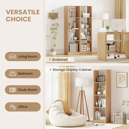 5 Tiers 4-Cube Narrow Bookshelf with 4 Anti-Tipping Kits-Natural - Natural - Bookcases