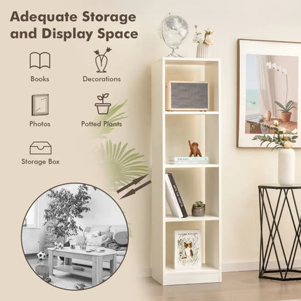 5 Tiers 4-Cube Narrow Bookshelf with 4 Anti-Tipping Kits-White - White - Bookcases