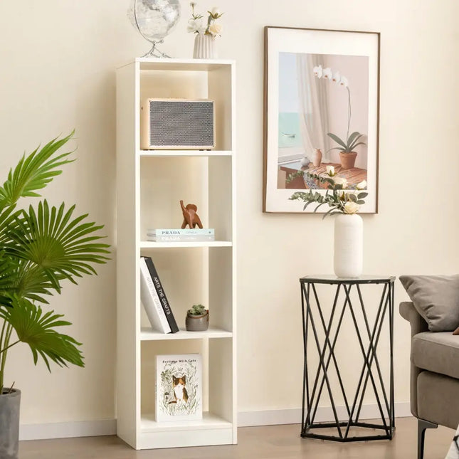 5 Tiers 4-Cube Narrow Bookshelf with 4 Anti-Tipping Kits-White - White - Bookcases