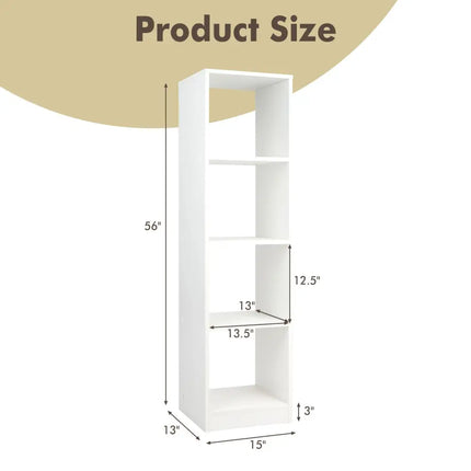 5 Tiers 4-Cube Narrow Bookshelf with 4 Anti-Tipping Kits-White - White - Bookcases