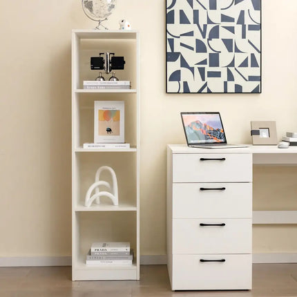 5 Tiers 4-Cube Narrow Bookshelf with 4 Anti-Tipping Kits-White - White - Bookcases