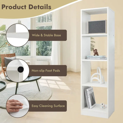 5 Tiers 4-Cube Narrow Bookshelf with 4 Anti-Tipping Kits-White - White - Bookcases