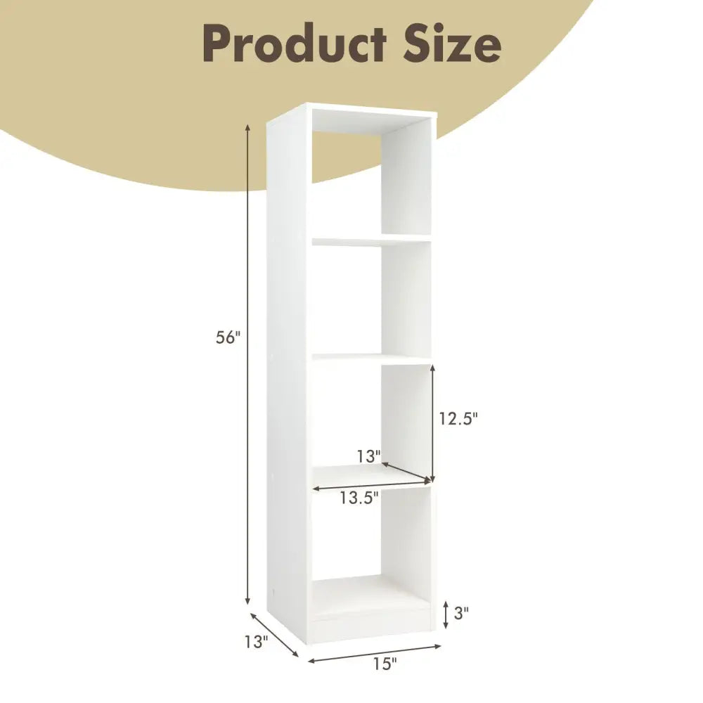 5 Tiers 4-Cube Narrow Bookshelf with 4 Anti-Tipping Kits-White - White - Bookcases