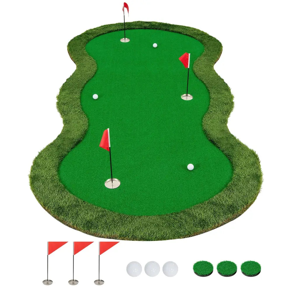 5 x 10 Feet Golf Practice Putting Green Mat with 3 Holes and Golf Balls for Home Office Backyard - Green - Golf