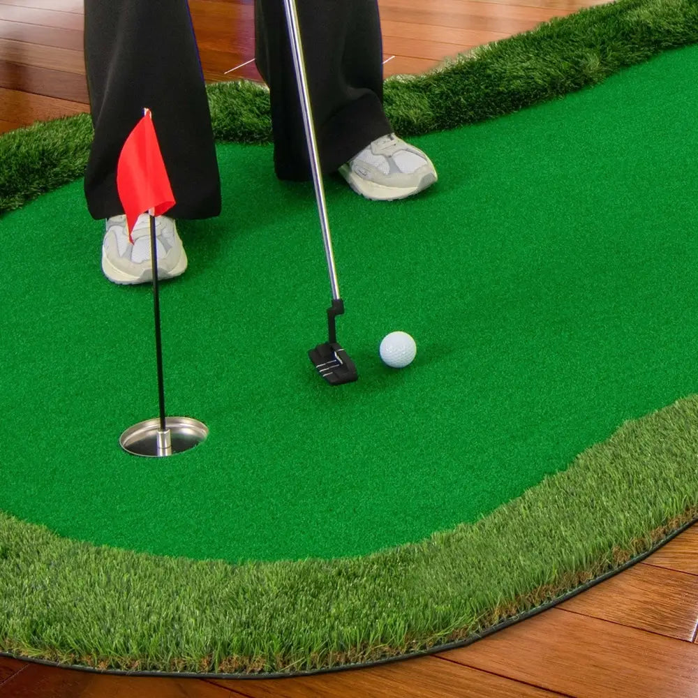 5 x 10 Feet Golf Practice Putting Green Mat with 3 Holes and Golf Balls for Home Office Backyard - Green - Golf
